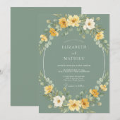 Invitation Mariage Botanique Fantaisiste Jaune Sauge (Devant / Derrière)