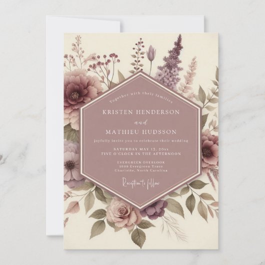 Invitation Mariage Botanique Fantaisiste Mauve (Devant)