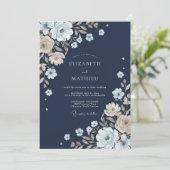 Invitation Mariage Botanique Fantaisiste Navy (Debout devant)