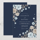 Invitation Mariage Botanique Fantaisiste Navy (Devant / Derrière)