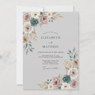 Invitation Mariage Botanique Fantaisiste Rose Poussiéreux