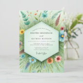 Invitation Mariage botanique fantaisiste sarcelle (Debout devant)
