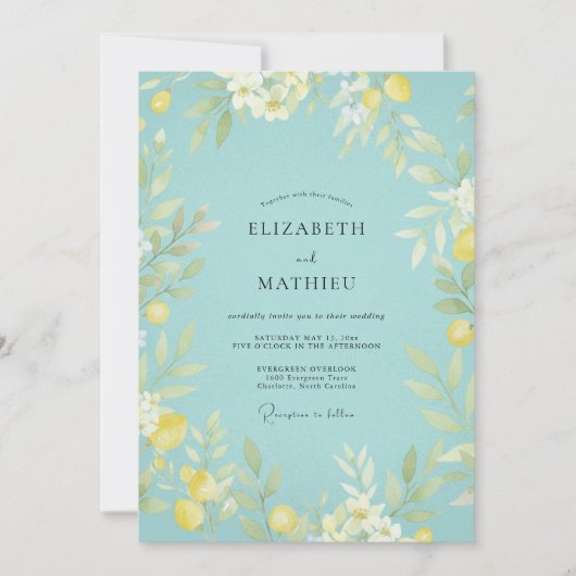 Invitation Mariage Botanique Fantaisiste Turquoise (Devant)