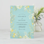 Invitation Mariage Botanique Fantaisiste Turquoise (Debout devant)