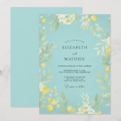 Invitation Mariage Botanique Fantaisiste Turquoise (Devant / Derrière)