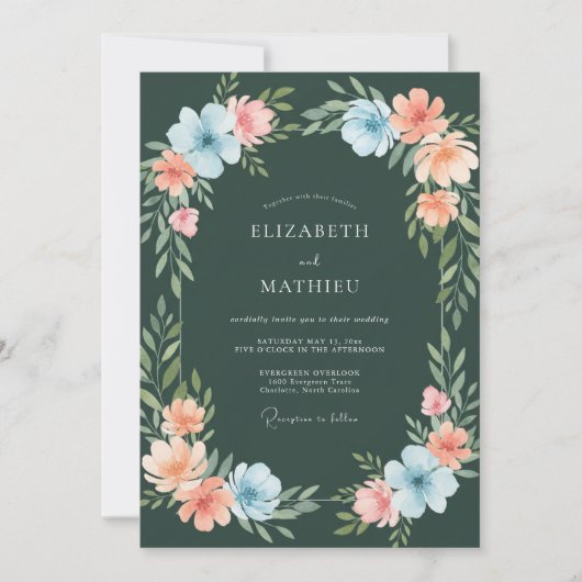 Invitation Mariage Botanique Fantaisiste Vert Forêt (Devant)