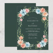 Invitation Mariage Botanique Fantaisiste Vert Forêt (Devant / Derrière)