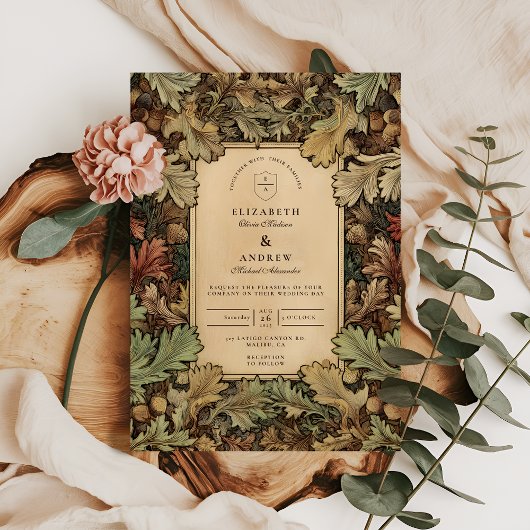 Invitation Mariage Botanique Feuillage Vintage