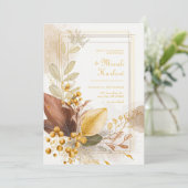 Invitation Mariage Botanique Feuille de Sienne Baie Dorée (Debout devant)