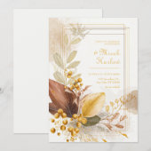 Invitation Mariage Botanique Feuille de Sienne Baie Dorée (Devant / Derrière)