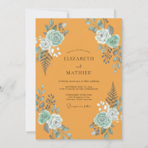 Invitation Mariage Botanique Feuille d'Eau Moutarde