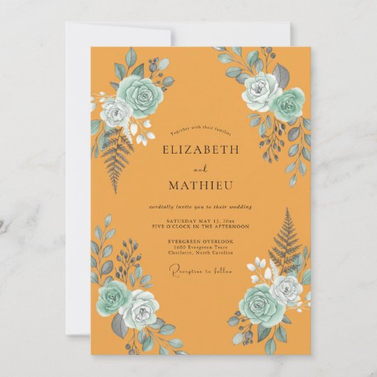 Invitation Mariage Botanique Feuille d'Eau Moutarde (Devant)