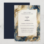 Invitation Mariage Botanique Feuille d'Or Bleu Sarcelle (Devant / Derrière)