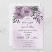 Invitation mariage botanique feuille fleurs violettes vert (Devant)