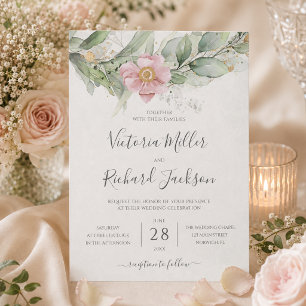 Invitation Mariage botanique feuilles d'or de verdure d'eucal