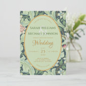 Invitation Mariage botanique feuilles vertes or menthe vintag (Debout devant)