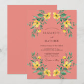 Invitation Mariage Botanique Fleur de Corail Jaune (Devant / Derrière)