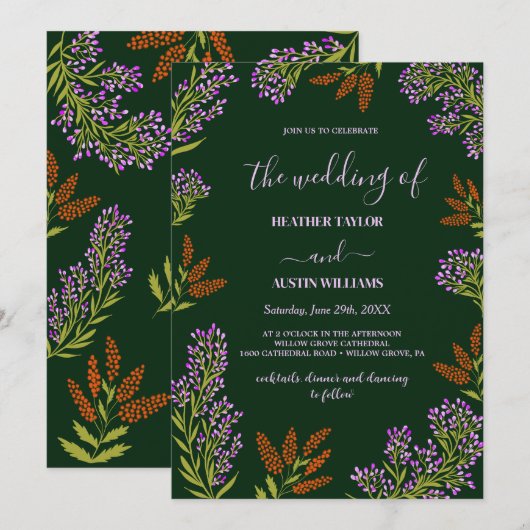 Invitation Mariage Botanique Fleur de Lilas Colorée (Devant / Derrière)