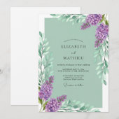 Invitation Mariage Botanique Fleur de Lilas Menthe (Devant / Derrière)