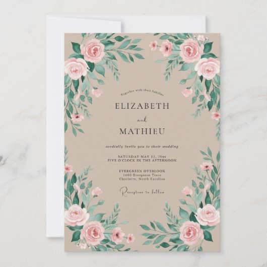 Invitation Mariage Botanique Fleur de Pêcher (Devant)
