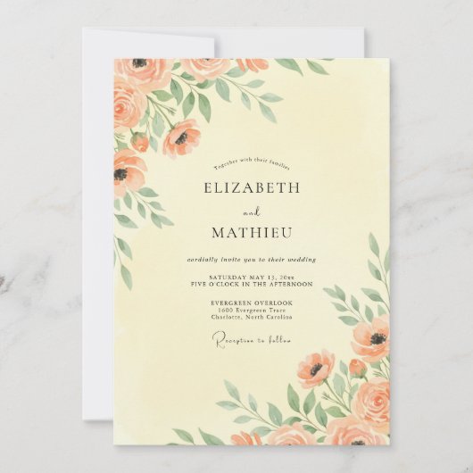 Invitation Mariage Botanique Fleur de Pêcher (Devant)