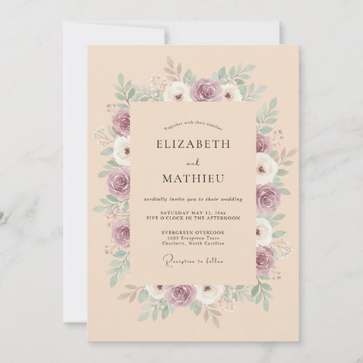 Invitation Mariage Botanique Fleur Mauve (Devant)