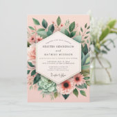 Invitation Mariage Botanique Fleur Rose (Debout devant)