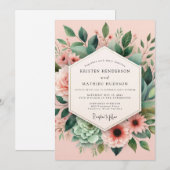 Invitation Mariage Botanique Fleur Rose (Devant / Derrière)