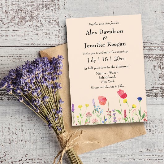 Invitation mariage botanique fleur sauvage aquarelle