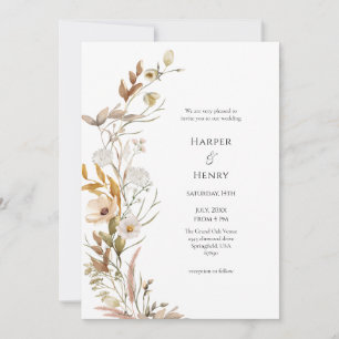 Invitation Mariage botanique fleur sauvage Beige Boho