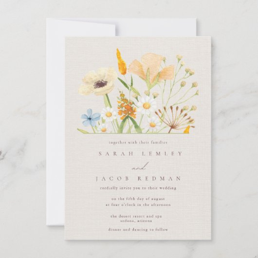 Invitation Mariage botanique Fleur sauvage simple (Devant)