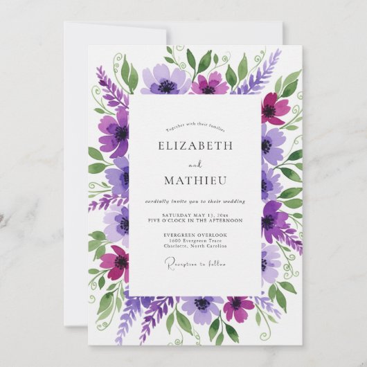 Invitation Mariage Botanique Fleur Violette (Devant)