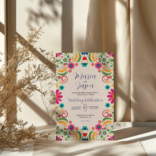 Invitation Mariage botanique fleuri coloré mexicain Fiesta