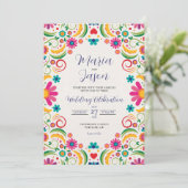 Invitation Mariage botanique fleuri coloré mexicain Fiesta (Debout devant)