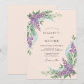 Invitation Mariage botanique fleuri lavande (Devant / Derrière)