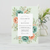 Invitation Mariage botanique fleuri vert menthe (Debout devant)