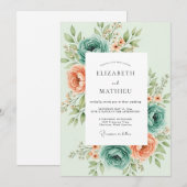 Invitation Mariage botanique fleuri vert menthe (Devant / Derrière)