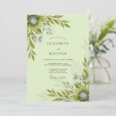 Invitation Mariage botanique fleuri vert sauge (Debout devant)