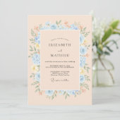 Invitation Mariage Botanique Fleurissant Bleu Clair (Debout devant)