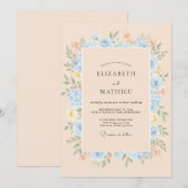 Invitation Mariage Botanique Fleurissant Bleu Clair (Devant / Derrière)