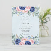 Invitation Mariage Botanique Fleurissant Bleu Clair (Debout devant)