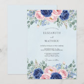 Invitation Mariage Botanique Fleurissant Bleu Clair (Devant / Derrière)