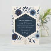 Invitation Mariage Botanique Fleurissant Navy (Debout devant)