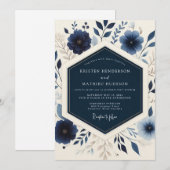Invitation Mariage Botanique Fleurissant Navy (Devant / Derrière)