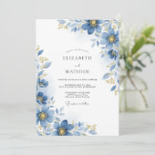 Invitation Mariage Botanique Floral Bleu (Debout devant)