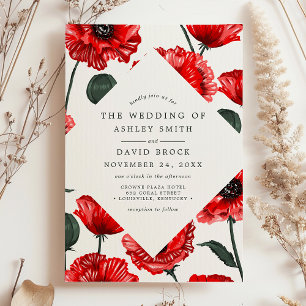 Invitation Mariage Botanique Floral Coquelicot Rouge