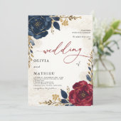 Invitation Mariage botanique floral de Bourgogne profonde de  (Debout devant)