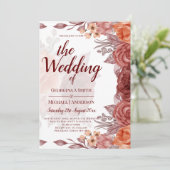 Invitation Mariage botanique floral de la chute d'orange brûl (Debout devant)