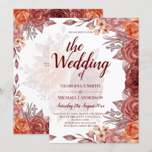 Invitation Mariage botanique floral de la chute d'orange brûl