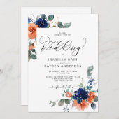 Invitation Mariage botanique floral de la marine brûlé (Devant / Derrière)